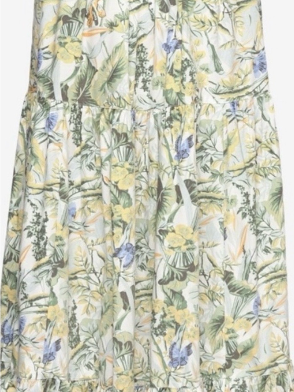Abercrombie & Fitch Floral Tiered Midi Skirt - Green/Yellow/Blue